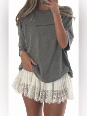 White Lace Mini Skirt Pleated Built-In Shorts Boho Bohemian Preppy‎ Cute Trendy